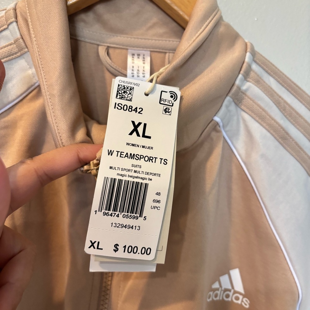 Adidas Teamsport Tracksuit Magic Beige Sweatshiet/Pants Set Women’s Size XL - Picture 10 of 11